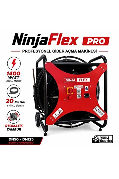 Dilek Ninjaflex PRO Profesyonel Gider Açma Makinesi 20 Metre Otomatik Tamburl...