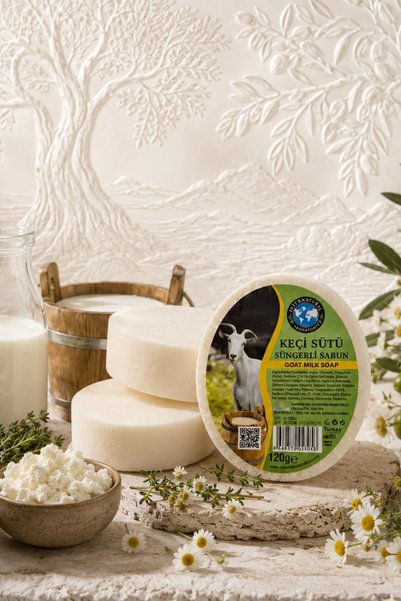 Dermolive Goat Milk Sponge Herbal Soap 120 G, Hand, Face and Body - 1 Piece