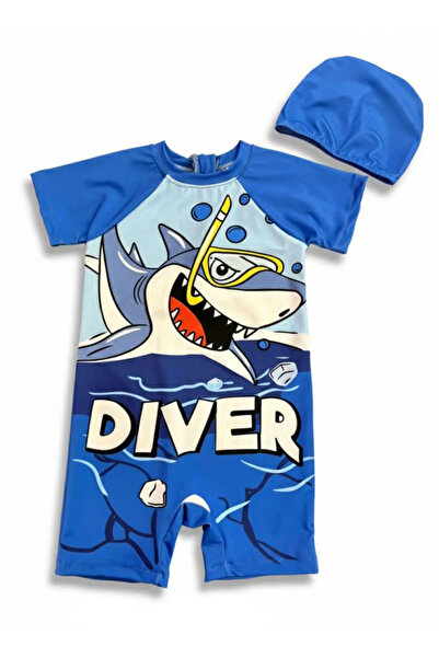Minigimin Cicileri My Little One's Shark Printed Boneli Boy's Swimsuit Jumpsu...