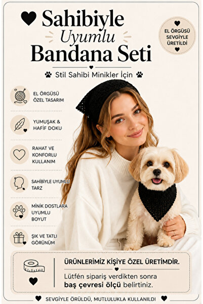 NEHOLİA ✨   Women and Dog Matching Bandana – Hand-Knitted Bohemian Style Matc...