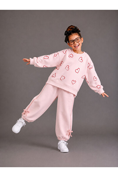 OZZY KİDS Girl's Heart Patterned Tracksuit Set