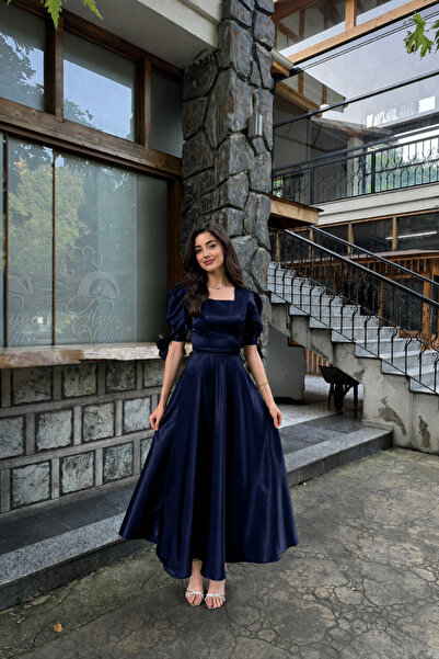 Nika Fashion LACİVERT SATEN RÜYA ELBİSE