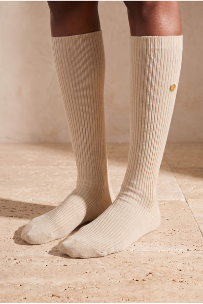 Katia&Bony Women's Corded Fabric Knee-High Socks Ecru