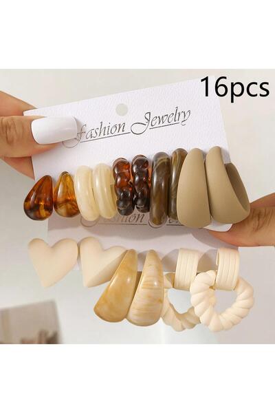 Choice StyleA-16pcs Elegant Heart-shaped Studing Earrings Retro Warm Toned Re...