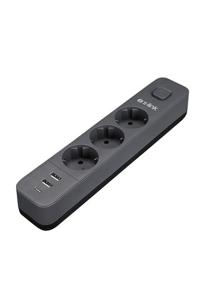 S-LINK Spg03U 5V2.4A 1.5 Meter 3X1.00Mm 100 Percent Copper 750 Joule 3-Pole Switched Current Protected Black