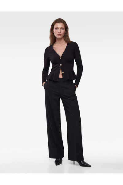 Koton Cardigan peplum cu mâneci lungi, decolteu în V, cu nasturi, croială sli...