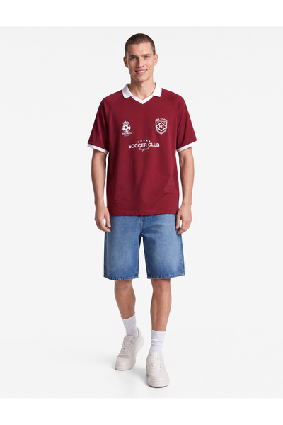 Koton Cotton Printed Color Contrast Short Sleeve Polo Neck T-Shirt