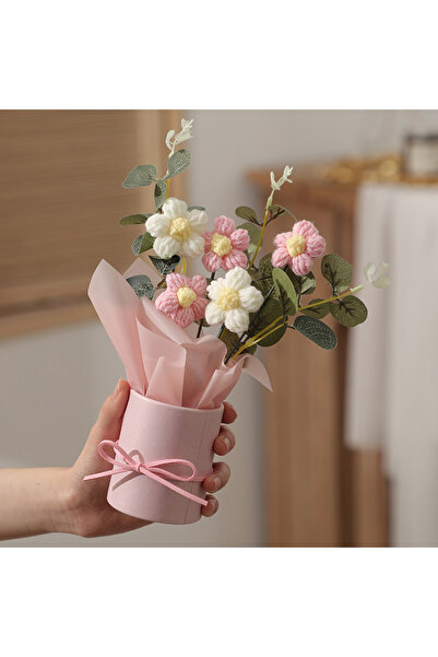 Choice3 white pink 1 Piece Beautiful Yarn Flower Bouquet with Flower Tube, Co...
