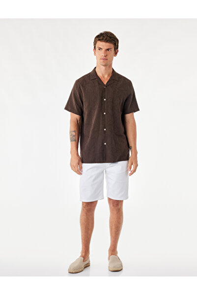Koton Cotton Turn-Down Collar Embroidered Short Sleeve Shirt