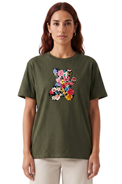 DK DAKSEL Women's Colorful Floral Teddy Bear Printed Basic Cut 100% Cotton T-...