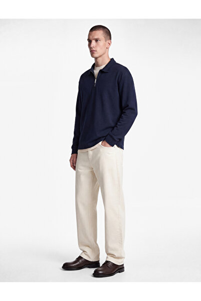Koton Cotton Long Sleeve Half Zip Polo Neck Sweatshirt