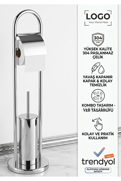 Lider Aksesuar Seti Kapaklı Wc Kağıtlık & Wc Fırçalık (Tam Ay Tabanlı) - 706