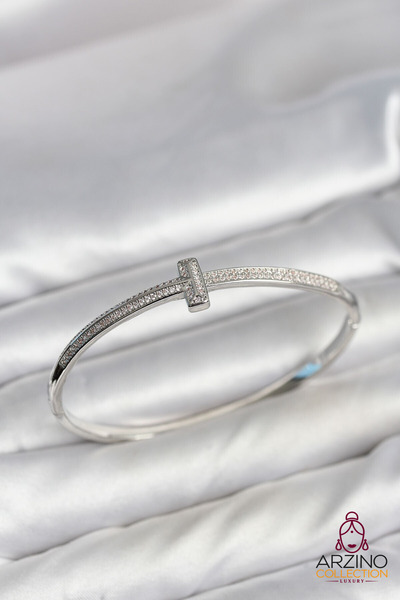 Generic Brand Silver Color t Model Zircon Stone Women's Cuff Bracelet