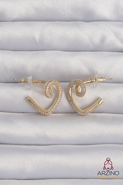 Generic Brand Brass Gold Color Zircon Stone Curved Half Heart Earrings