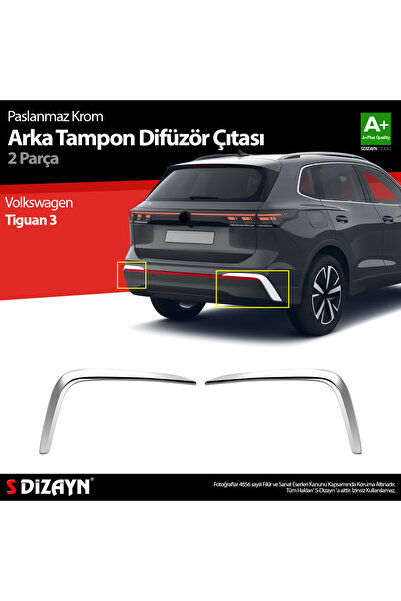 S Dizayn S-Dizayn VW Tiguan Krom Arka Tampon Difüzör Çıtası OEM Still 2 Prç. ...