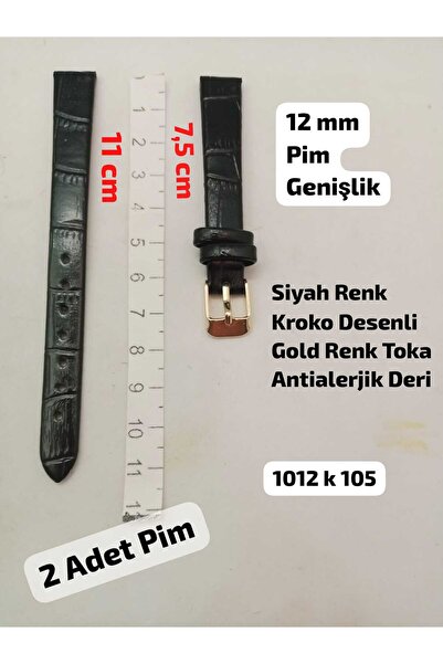 Brality 12 mm Uyumlu Kol Saati Kordonu - SİYAH Renk KROKO Desenli Model - GOL...