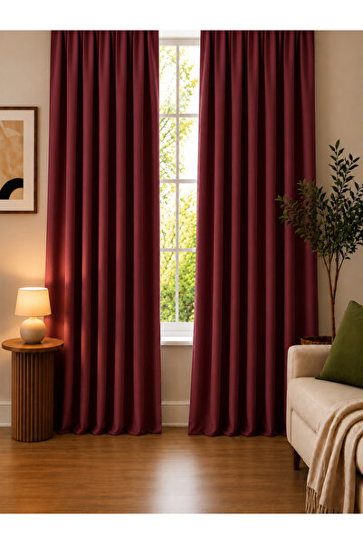 Wowlays Home Burgundy Thick-Textured Sun Visor Curtain with Darkening Effect ...