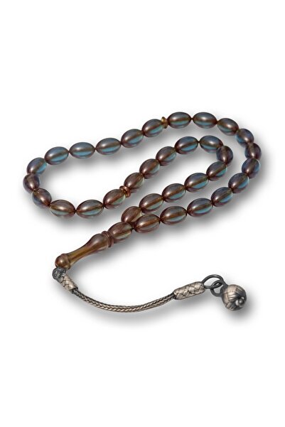 Inure Jewelry Silver Transparent Kazaz Tassel-Adorned Crimped Amber Prayer Beads