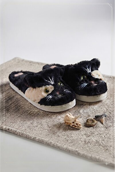 Behtah Kundura Beige Button Detailed Non-Slip Sole Plush Women's House Slippe...