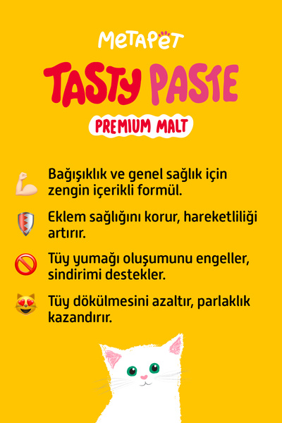 Metapet Kediler için Multi Vitamin Maltı, Glukozamin B C D Vitaminleri Macunu, Tüy Yumağı Önleyici Vitamini