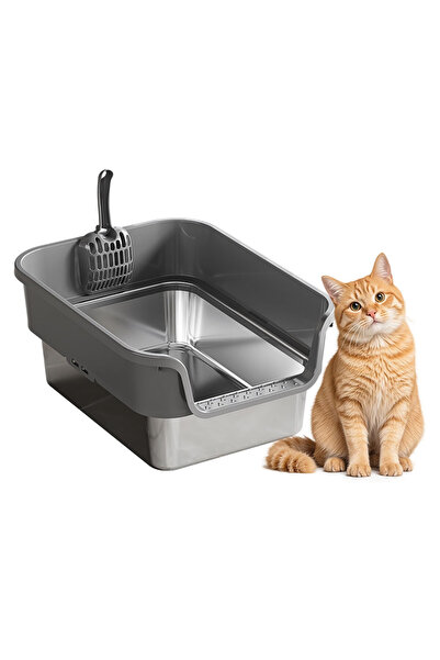 KidLe Stainless Steel Cat Litter Box Cat Metal Tray Anti Splashing and Easy C...