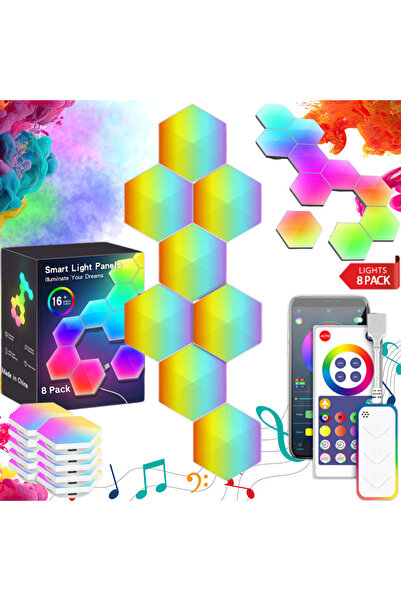 Qova Έξυπνο Εξαγωνικό Κιτ Πάνελ LED RGBIC, Σετ 8 Τεμαχίων, Qova ® Έλεγχος μέσ...