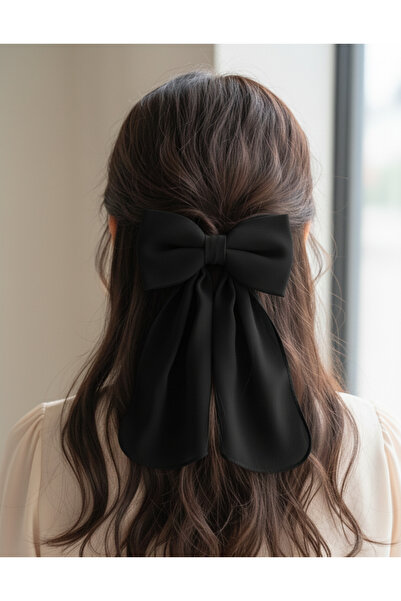 JZ MODA Black Oversized Tailored Chiffon Bow with Automatic Buckle