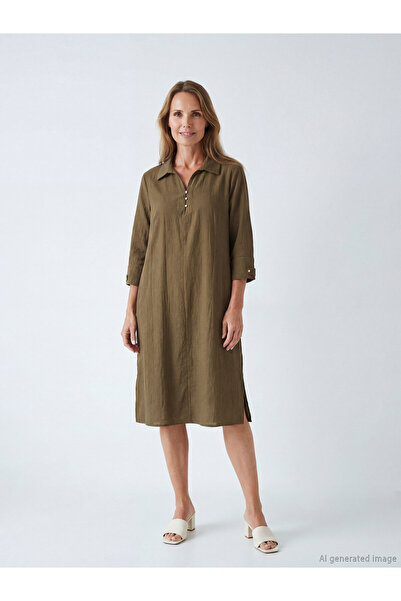 LC Waikiki Shirt Collar Textured Dress