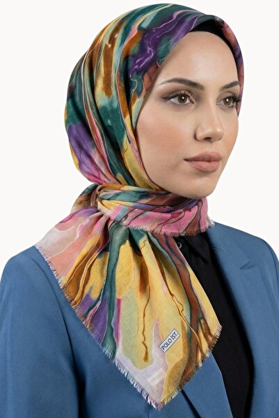 hadiora Women's Green Yellow Abstract Patterned Cotton Flared Scarf