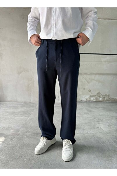 DIFRANSEL JEANS Λινό βαμβακερό παντελόνι σε σκούρο μπλε, φαρδιά γραμμή