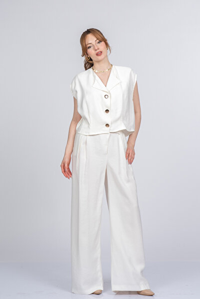 MissVina Γιλέκο με φαρδιά λαιμόκοψη Celinea και παντελόνι με φαρδιά μπατζάκια