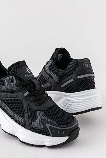 Golder Γυναικεία καθημερινά μαύρα αθλητικά παπούτσια με κορδόνια και σφήνα στ...