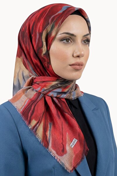 hadiora Women's Red Burgundy Abstract Patterned Cotton Flared Scarf