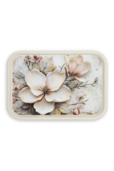 Zucci Home English Vintage Large Tea Serving Tray |   Magnolia Bloom |   Rectangular Large Presentation Tray 42X32 cm