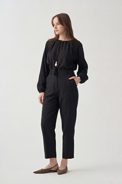 ALLDAY Μαύρο παντελόνι με λεπτομέρεια πιέτες