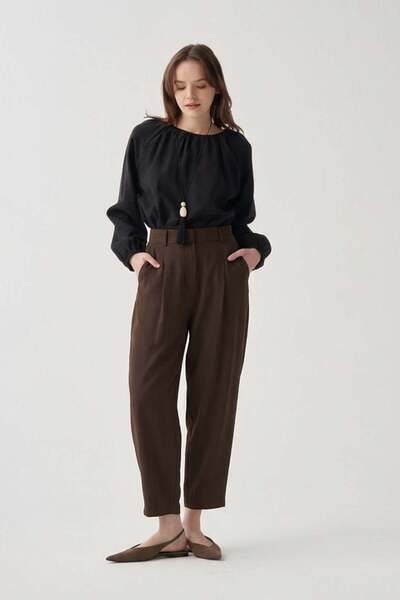 ALLDAY Καφέ παντελόνι με λεπτομέρεια πιλέ