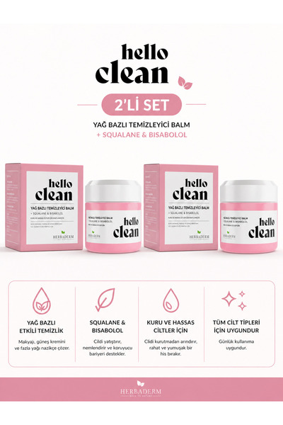 Herbaderm Hello Clean Yağ Bazlı Temizleyici Hassas Ciltler İçin 2li