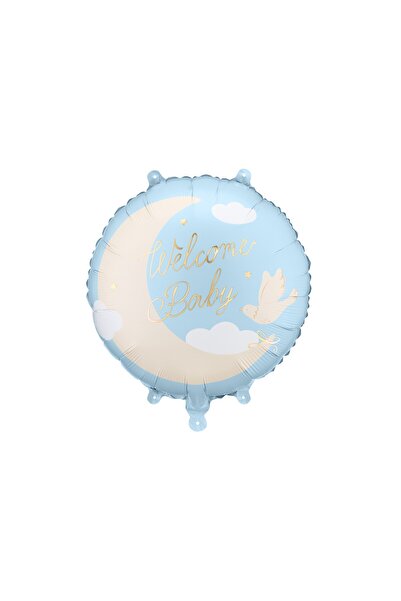 PARTY DECO SP. ZO.O.SP.K. Blue round "Welcome Baby" foil balloon – 45 cm