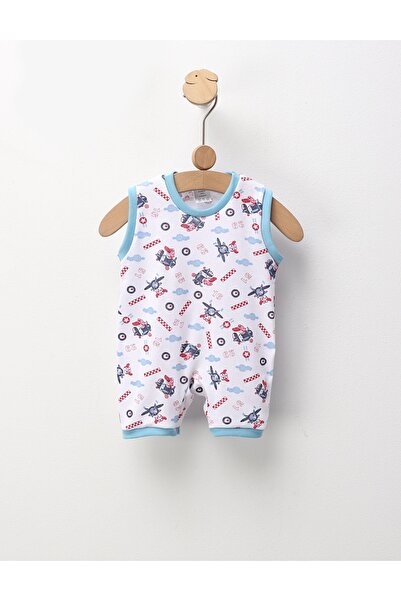 MiniKids Μπλε καλοκαιρινή ολόσωμη φόρμα με αεροπλάνο