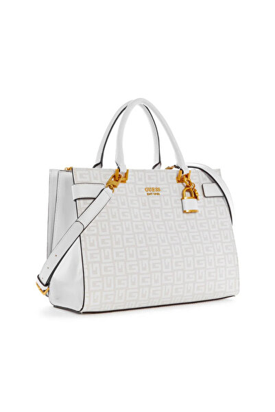 Guess Atene Society Satchel Γυναικεία Τσάντα Tote Χειρός Λευκή