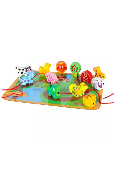 Ikonka Joc de indemanare pentru copii Happy Farm, cu figurine din lemn insiru...