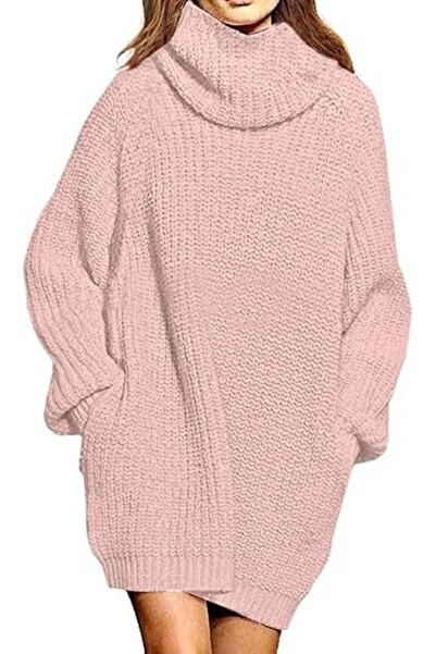 OEM Beige casual knitted dress for women, oversized, wide collar, S