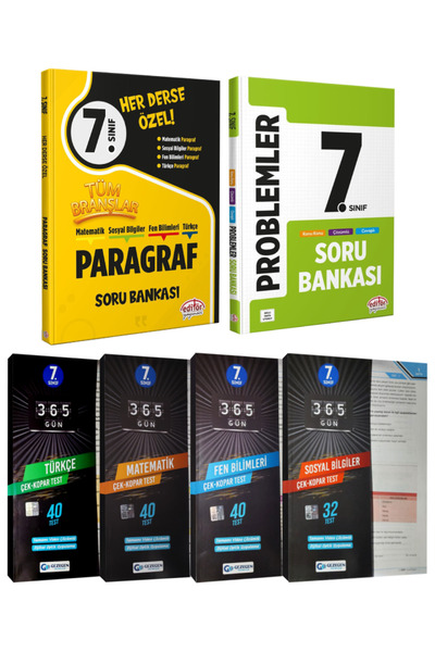 Editör Yayınevi 7. Sınıf Paragraf Soru Bankası+ Problemler Soru Bankası+ Türk...