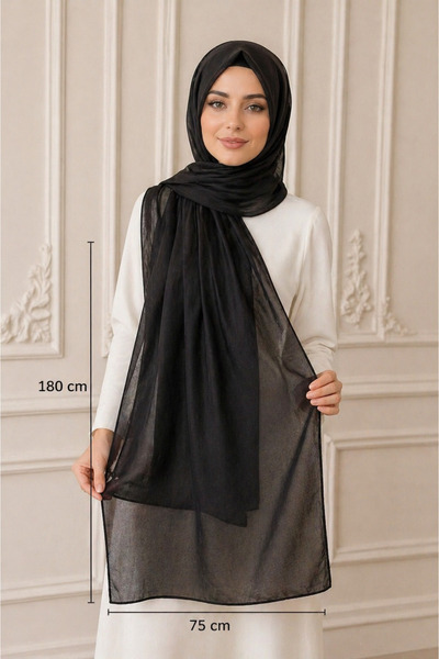 ŞALSERA Black velvet-like special textured chiffon shawl 75x180 cm