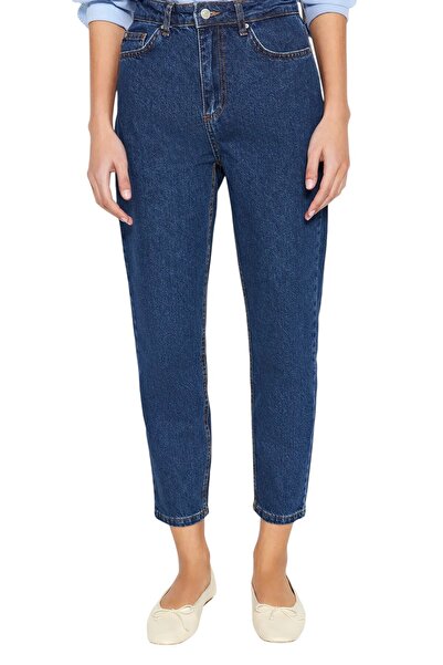 Ramrod Women's Dark Blue High Waist Lycra Denim Boyfriend Jeans