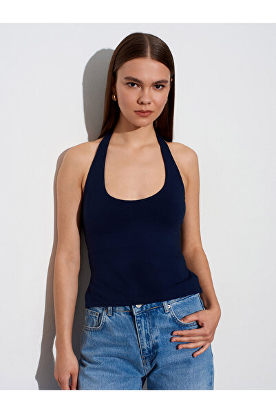 Dilvin 32726 Τοπ με λαιμόκοψη halter - Σκούρο Μπλε