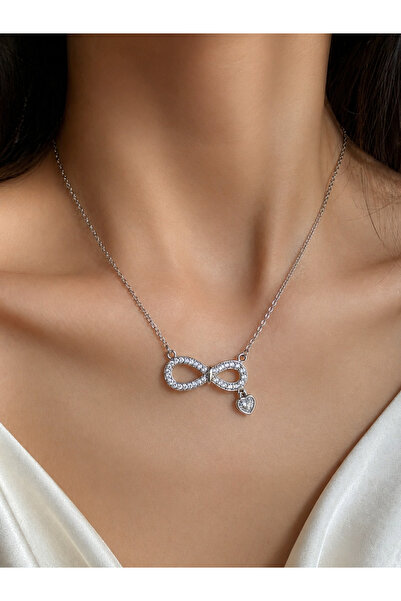 Yuchicly Quality Steel Infinity Heart Stone Necklace Silver Color