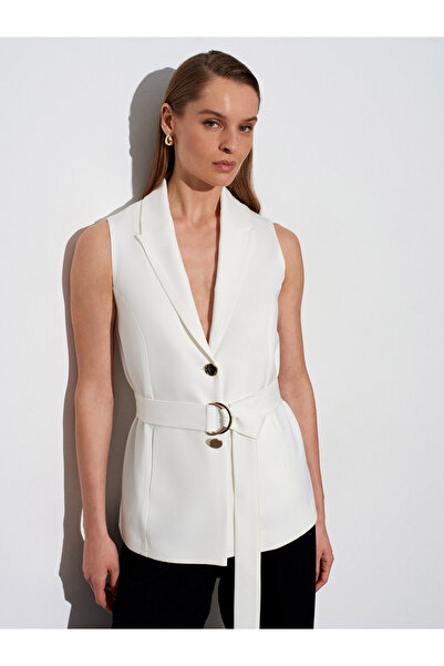 Dilvin 60610 Μακρύ Γιλέκο με Ζώνη-Λευκό