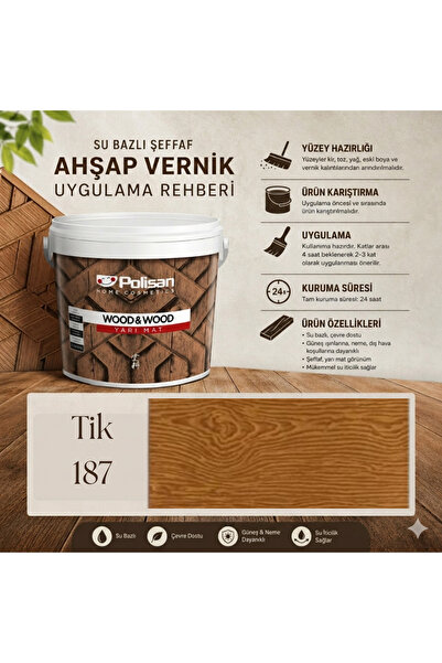 Polisan Wood&Wood Anti Aging Ahşap Verniği Yarı Mat Su Bazlı Ahşap Boyası 0,7...