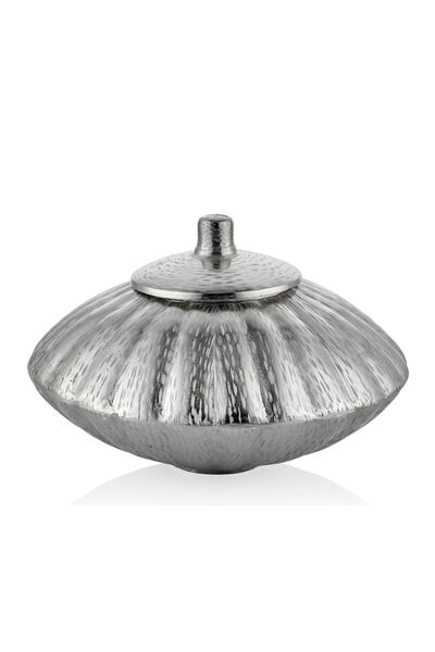 Gümüş Renkli Büyük Metal Dekoratif Şekerlik 30x30x22 cm